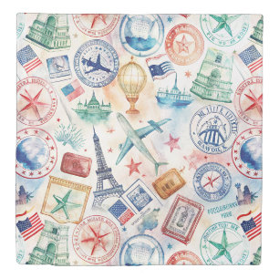 Vintage World Travel Stamp Pattern (3) Duvet Cover