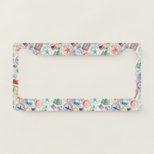 Vintage World Travel Stamp Pattern (3) License Plate Frame