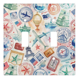 Vintage World Travel Stamp Pattern (3) Light Switch Cover