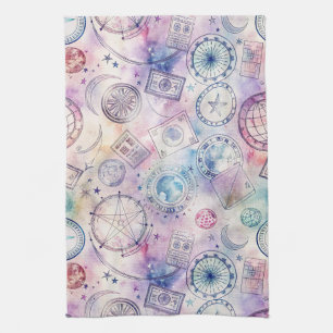 Vintage World Travel Stamp Pattern (4) Kitchen Towel