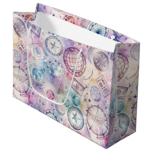 Vintage World Travel Stamp Pattern (4) Large Gift Bag