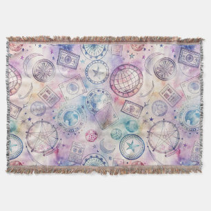 Vintage World Travel Stamp Pattern (4) Throw Blanket