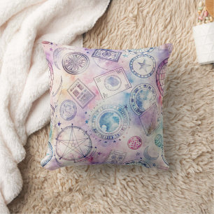Vintage World Travel Stamp Pattern (4) Throw Pillow