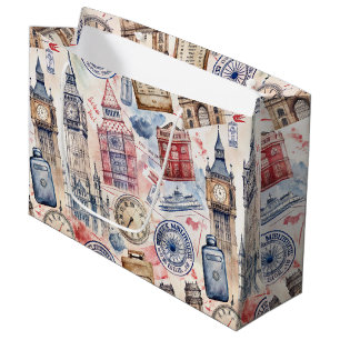 Vintage World Travel Stamp Pattern (5) Large Gift Bag