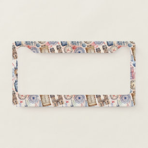 Vintage World Travel Stamp Pattern (5) License Plate Frame