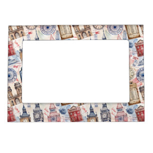 Vintage World Travel Stamp Pattern (5) Magnetic Frame