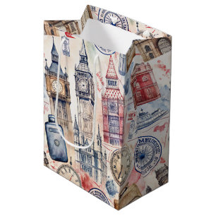 Vintage World Travel Stamp Pattern (5) Medium Gift Bag