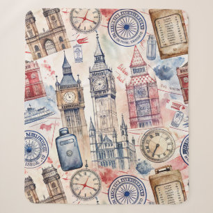 Vintage World Travel Stamp Pattern (5) Sherpa Blanket