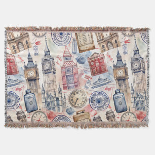 Vintage World Travel Stamp Pattern (5) Throw Blanket