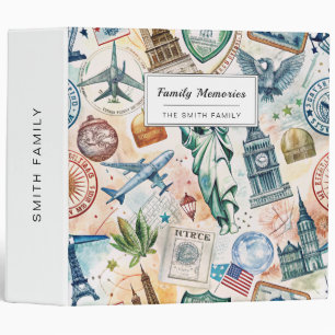 Vintage World Travel Stamp Pattern (6) 3 Ring Binder