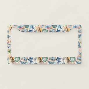 Vintage World Travel Stamp Pattern (6) License Plate Frame
