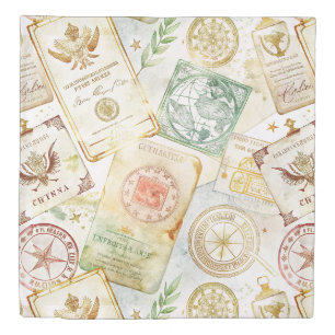 Vintage World Travel Stamp Pattern (7) Duvet Cover