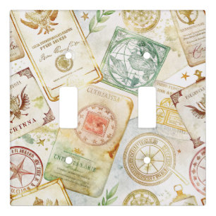 Vintage World Travel Stamp Pattern (7) Light Switch Cover