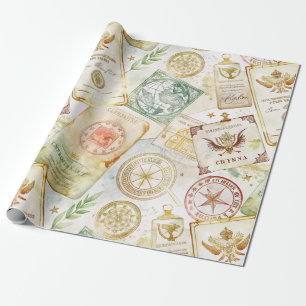 Vintage World Travel Stamp Pattern (7) Wrapping Paper