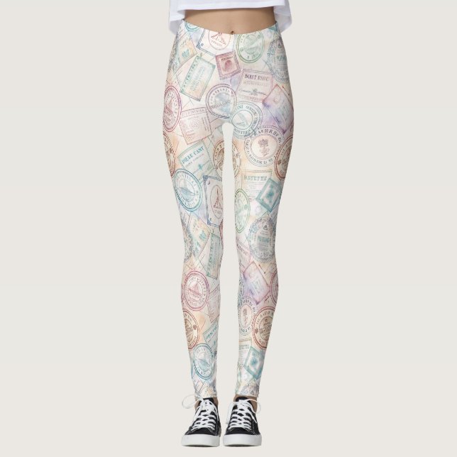 Vintage World Travel Stamp Pattern (8) Leggings (Front)