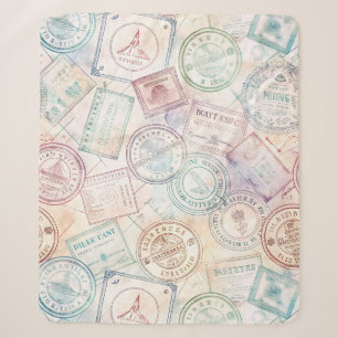 Vintage World Travel Stamp Pattern (8) Sherpa Blanket