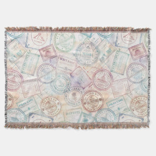 Vintage World Travel Stamp Pattern (8) Throw Blanket