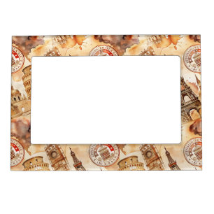 Vintage World Travel Stamp Pattern (9) Magnetic Frame