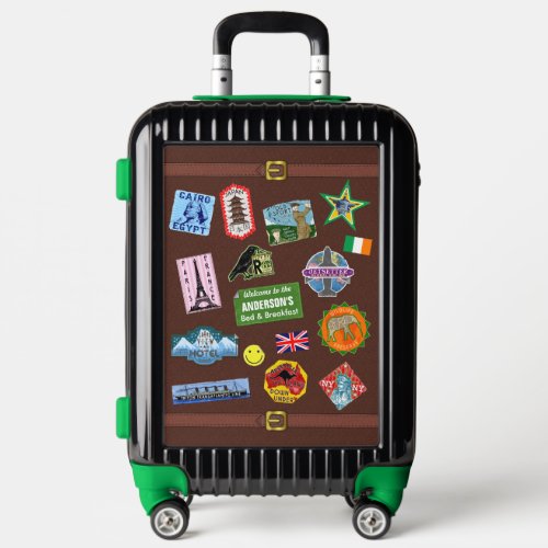 Vintage World Travel Sticker Look Custom Name Luggage