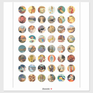 Vintage World Travel Vacation posters Art Collage Sticker