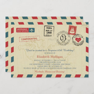 Vintage World Traveler Airmail Birthday Party Invitation