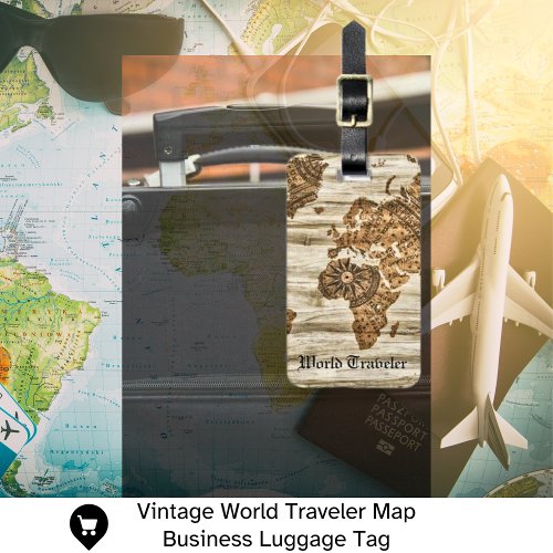 Vintage World Traveler Map Business Luggage Tag