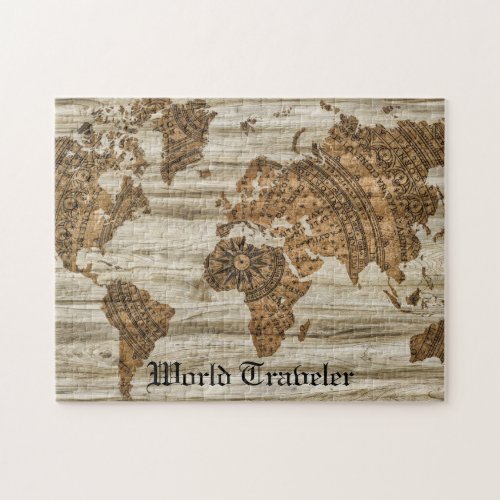 Vintage World Traveler Map Gift For Him Jigsaw Puzzle