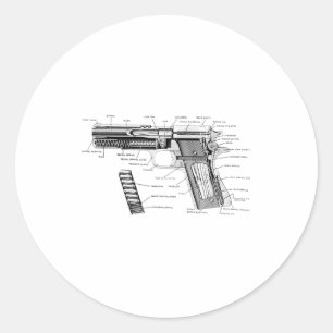 Vintage World War 1 And 2 Colt 1911 Parts Diagram  Classic Round Sticker