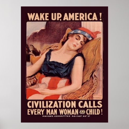 Vintage World War 1  Wake Up America Poster