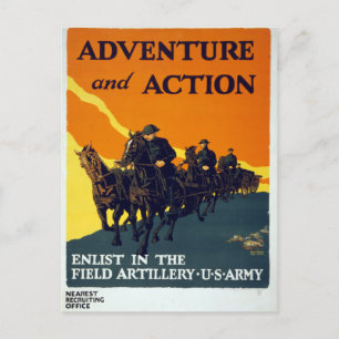 Vintage World War I Adventure in Action Army Postcard