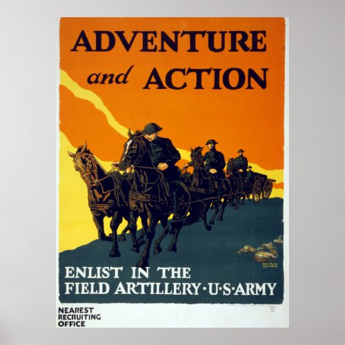 Vintage World War I Adventure in Action Army Poster