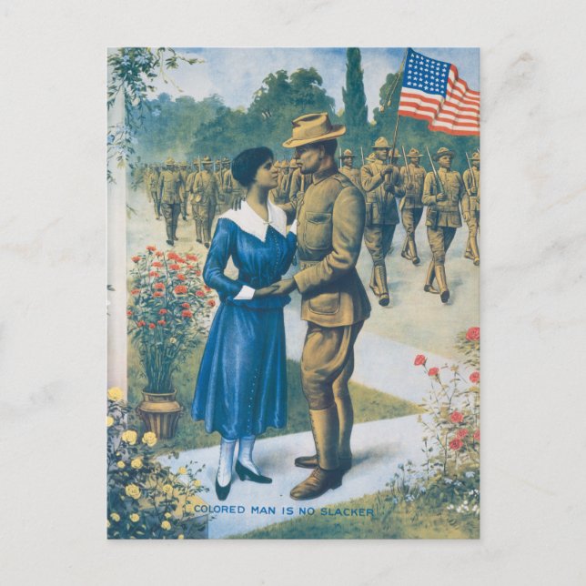 Vintage World War I Colored Man Is No Slacker Postcard (Front)