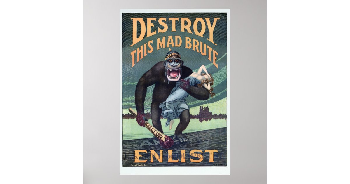 Vintage World War I German Gorilla Propoganda Poster | Zazzle