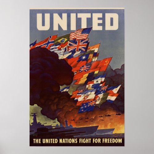 Vintage World War II Allied Flags Poster