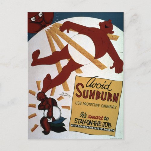 Vintage World War II Funny Avoid Sunburn Safety Postcard