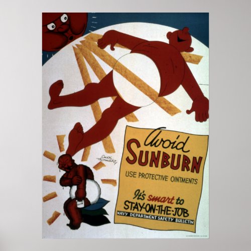 Vintage World War II Funny Avoid Sunburn Safety Poster