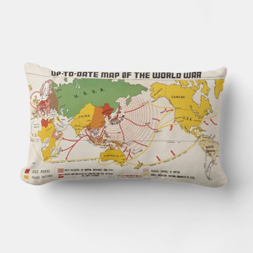 Vintage World War II Map Lumbar Pillow
