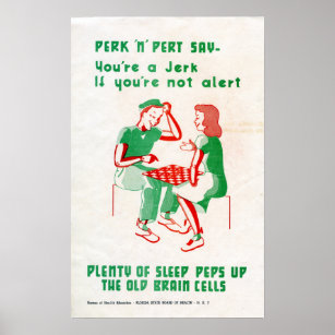 Vintage World War II Perk 'n Pert Checkers Sleep Poster