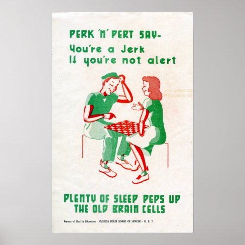 Vintage World War II Perk n Pert Checkers Sleep Poster