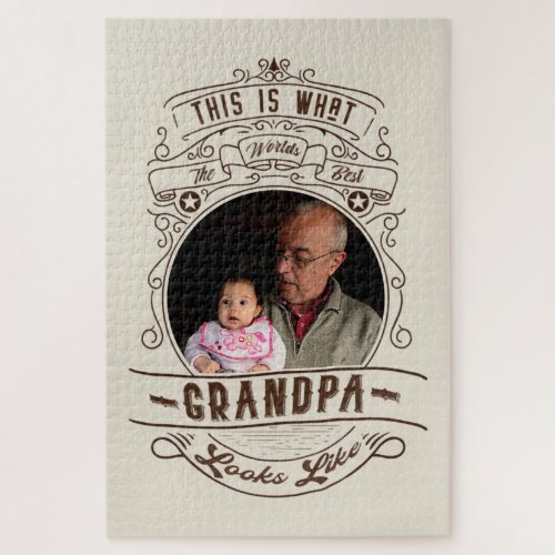 Vintage Worlds Best Grandpa Quote Photo Jigsaw Puzzle