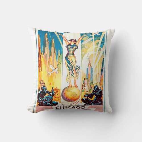 Vintage Worlds Fair Chicago Poster 1933 Throw Pillow