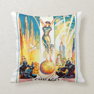 Vintage Worlds Fair Chicago Poster 1933 Throw Pillow
