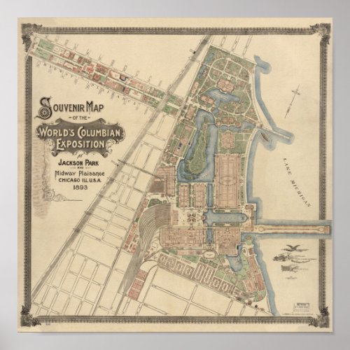 Vintage World's Fair Chicago Souvenir Map, 1893