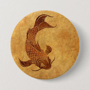 Vintage Worn Koi Fish Design Pinback Button