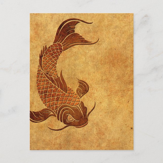 Vintage Worn Koi Fish Design Postcard (Front)