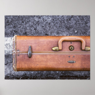 Vintage, Worn Suitcase on Side of Road Poster