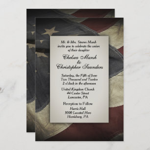 Vintage Worn USA Flag Wedding Invitation