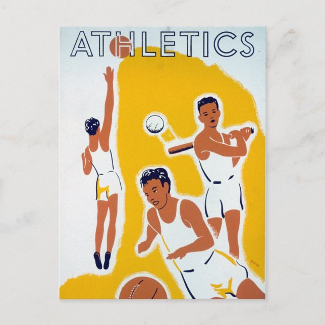 Vintage WPA Athletics Basketball Baseball Postcard (Front)