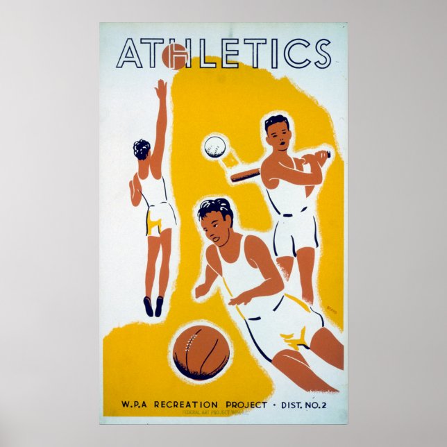 Vintage WPA Athletics Basketball Baseball Poster (Front)