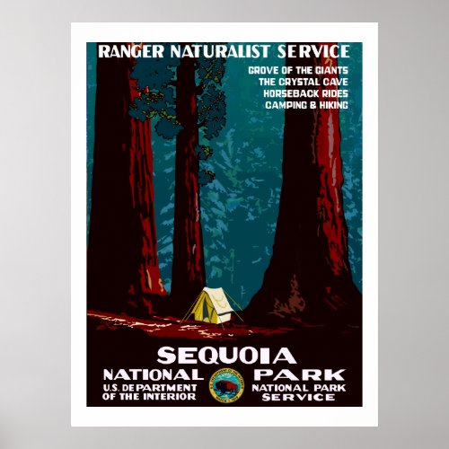 Vintage WPA Camping in Sequoia National Park Poste Poster